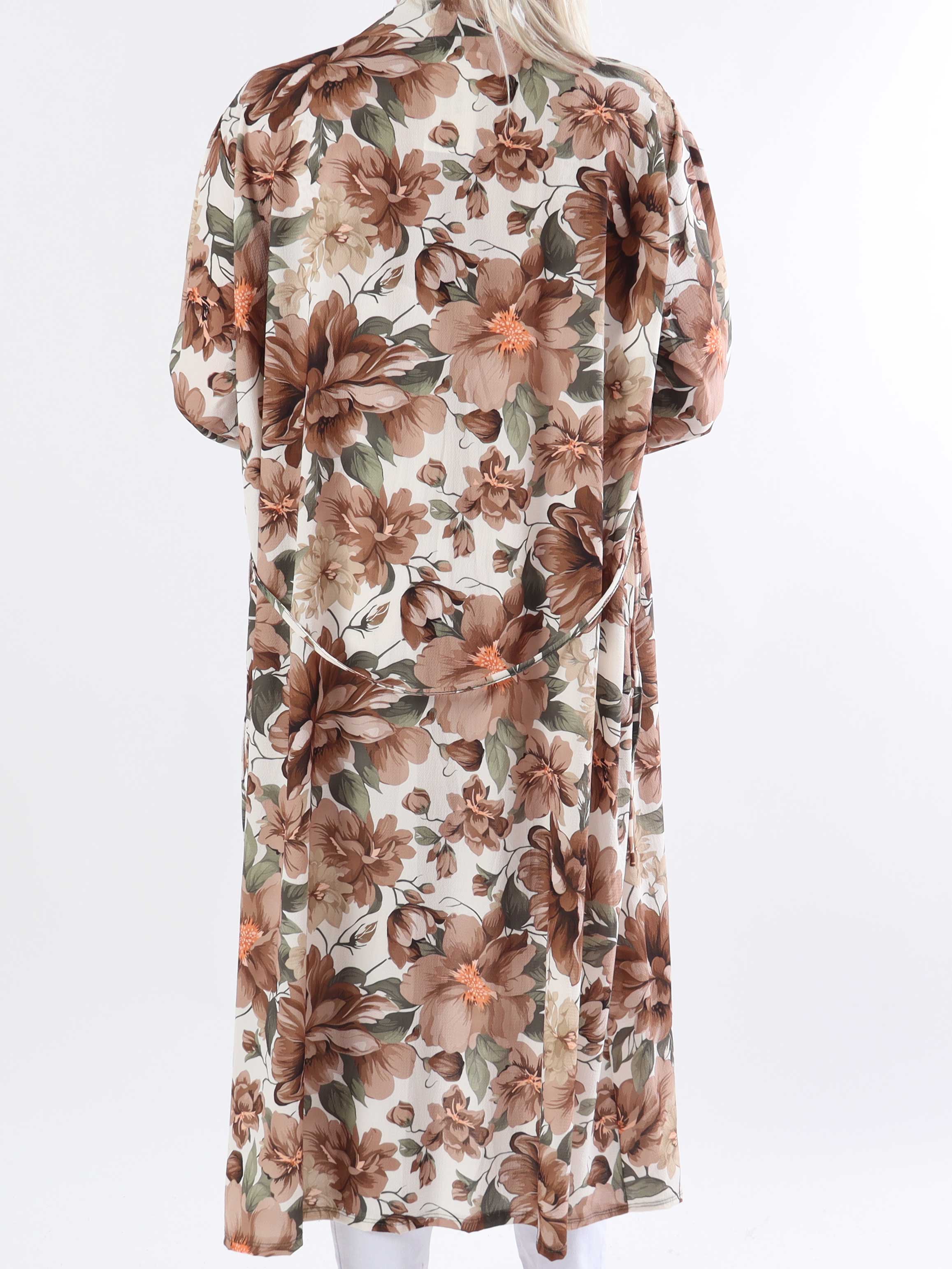 Flower Kimono - Sød lang plus size kimono med blomsterprint